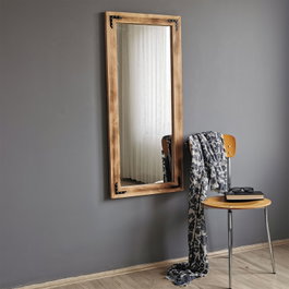 Hanah Home Espejo Bohemio de Madera Maciza de Pino, Nogal